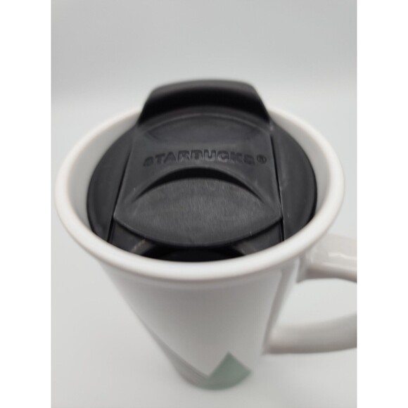 Starbucks Triangle Christmas Tree 14oz Travel Ceramic Coffee Mug With Lid - Picture 10 of 11